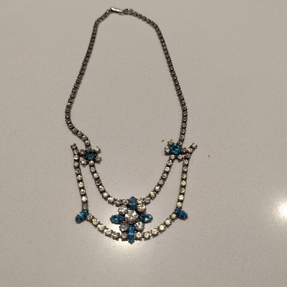 Dazzling Silver and Blue Crystal Necklace